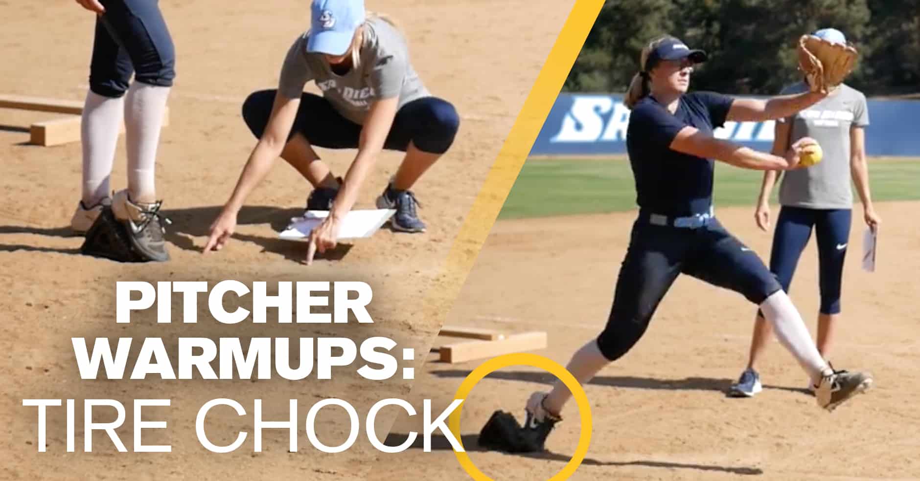 Pitcher warmup using a tire chock The Art of Coaching Softball